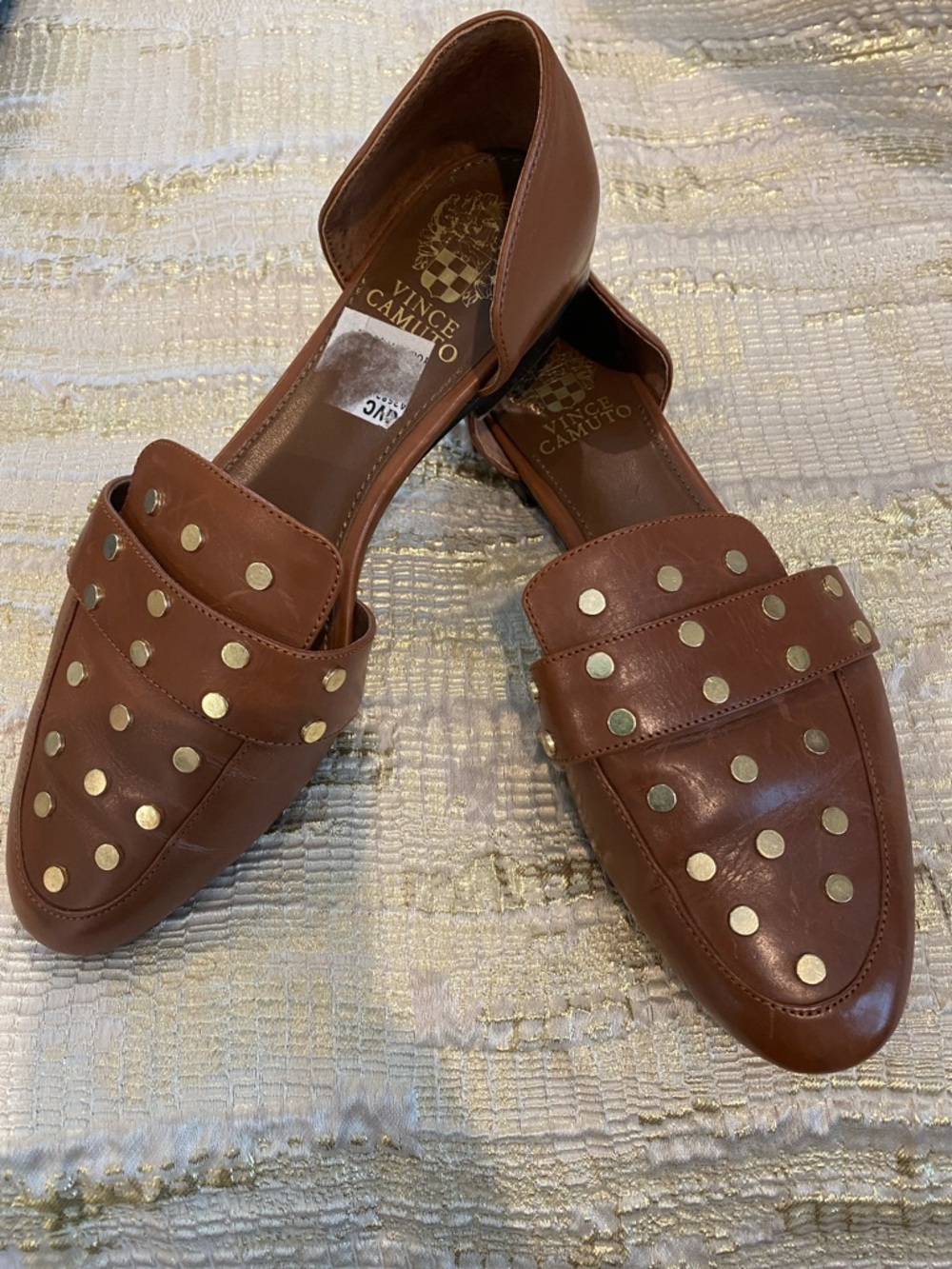 Vince Camuto Brown Leather Studded Loafers